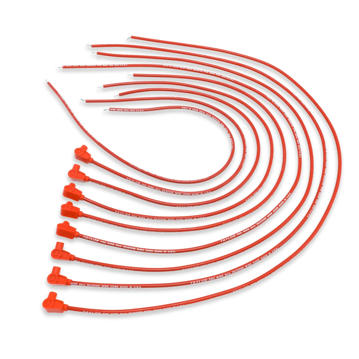 Spark Plug Wire Set Universal 8mm Silicone 90_ 0 ohm_ft Prowire Solid Red 70250